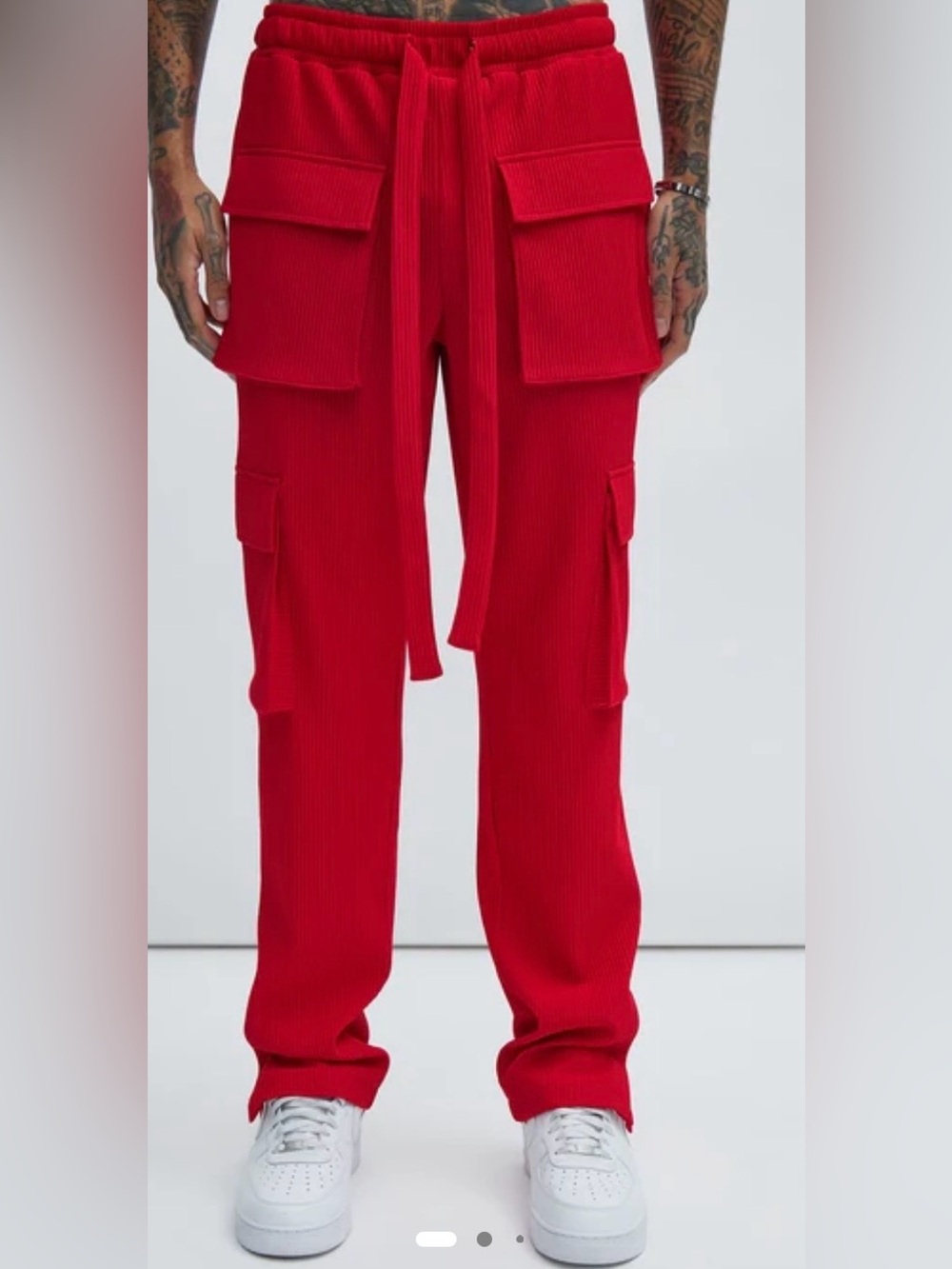 Fashion Nova Men’s Red Ribbed Cargo Pants with Utility Pockets Size XL New